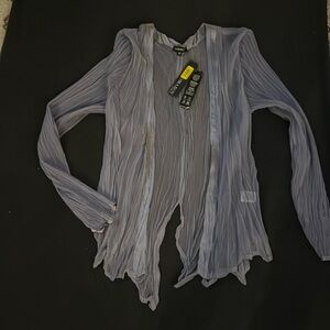 Komarov Jacket Womens XS Purple Open Front Dress Jacket Crinkle Fabric Sheer